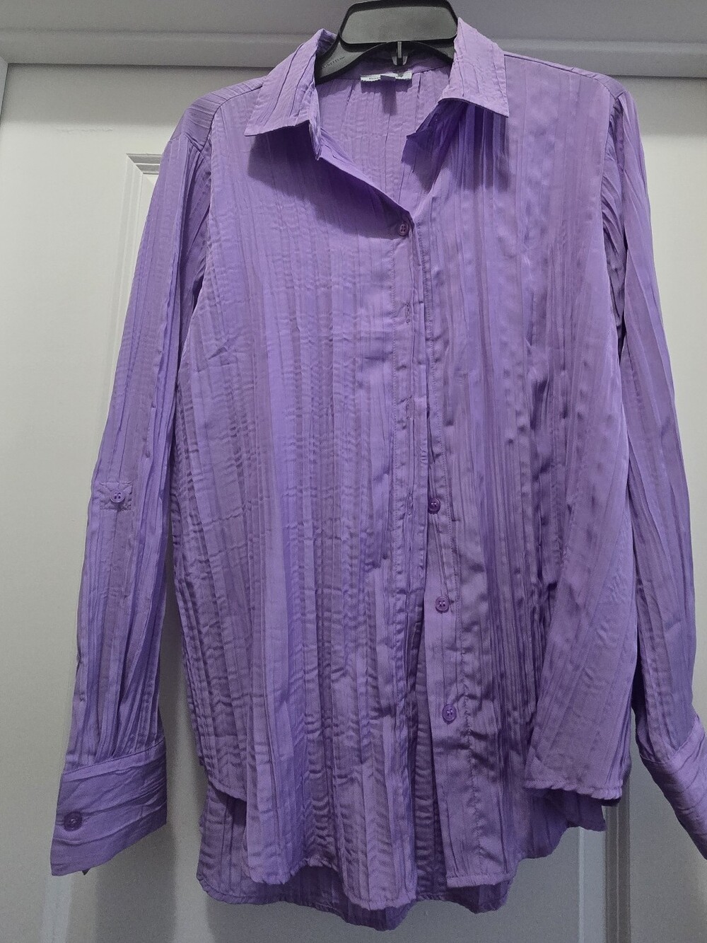 Floral & Ivy Lilac Purple Pleated Crinkle Button Down Shirt - S